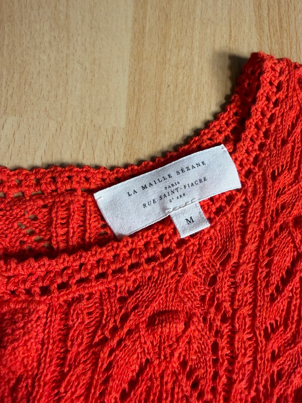 Sezane Milane Red Short-Sleeve Knit Button-Up Top Size M - Picture 6 of 11